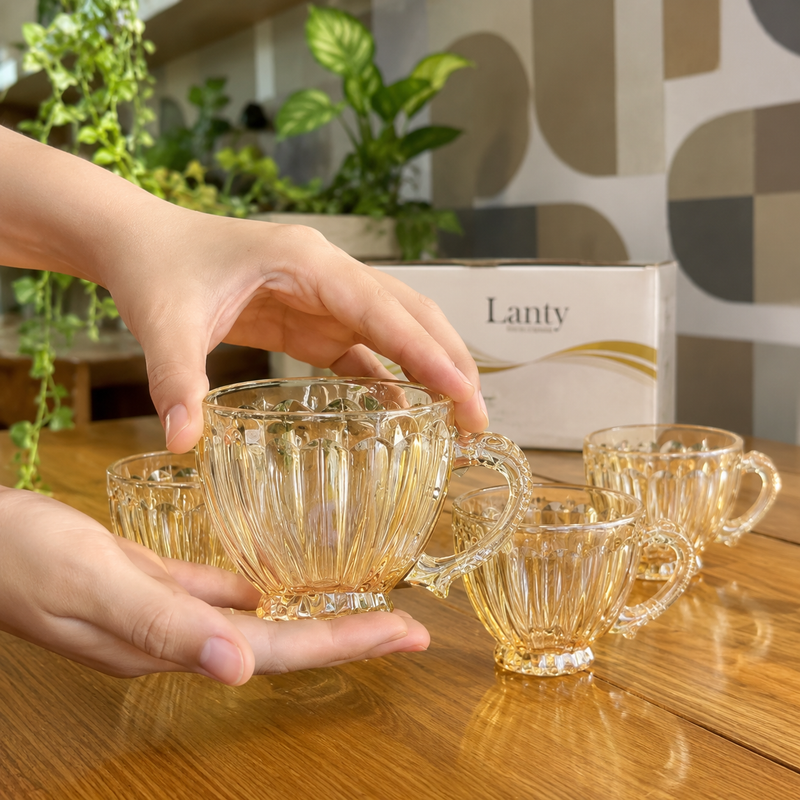 Jogo de Xícaras Itália Âmbar 200ml em Vidro Elegante para Café e Chá